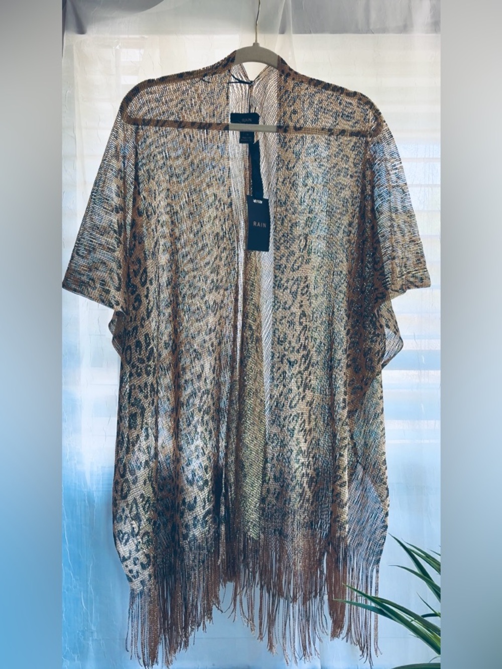 Rain Metallic Leopard Fringe Kimono